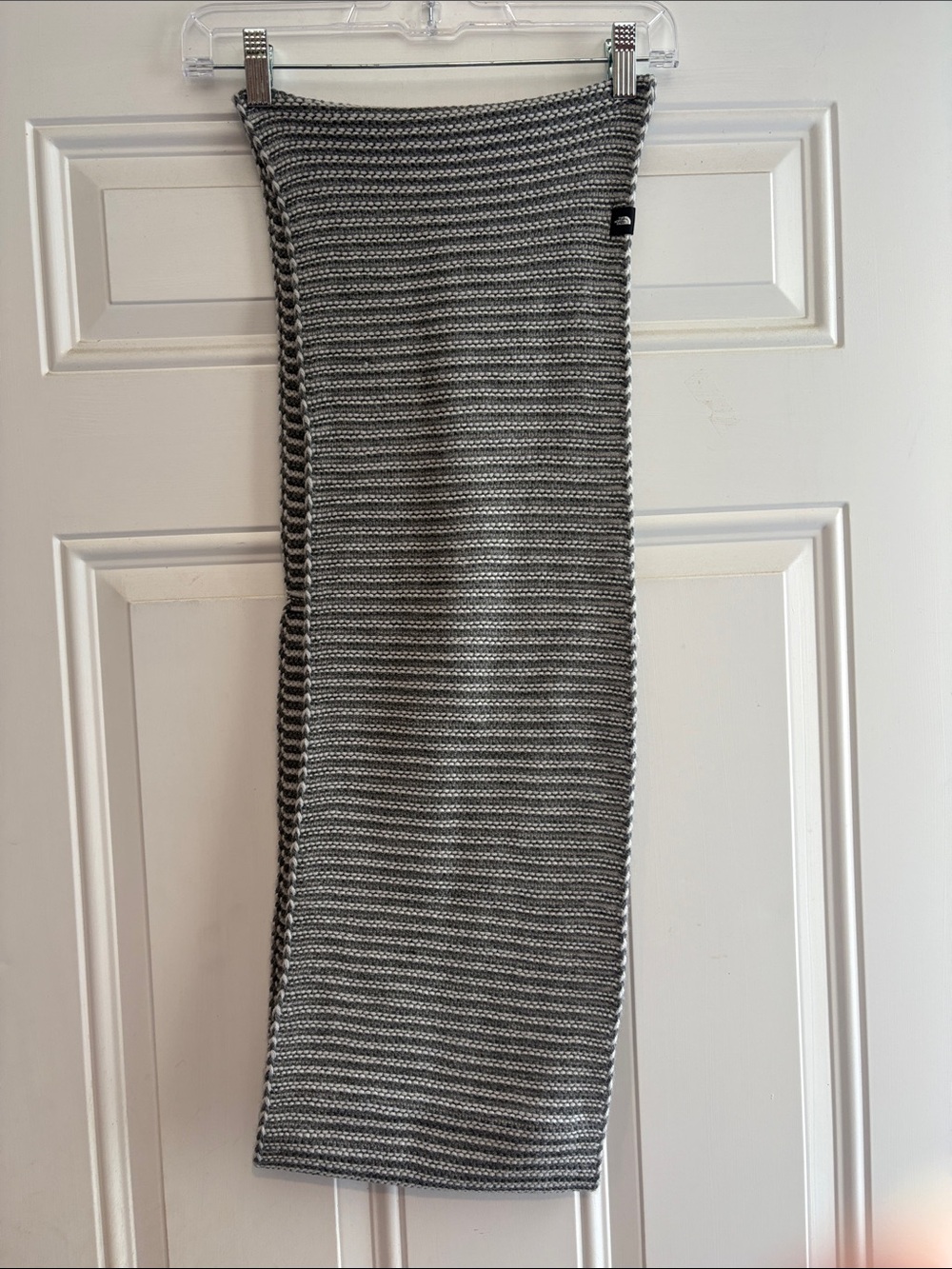 The North Face Gray & White Striped Knit scarf